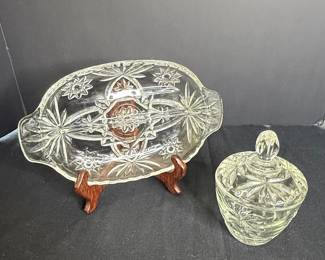 Anchor Hocking Prescut Star of David Divided Relish Dish and Lidded Candy Dish Set