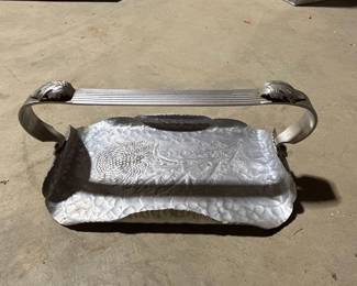 Continental Trade Mark Hand Wrought Hammered Aluminum Chrysanthemum Handled Tray #510