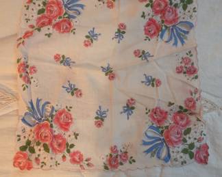 Vintage Floral and Ribbon Print Handkerchief
