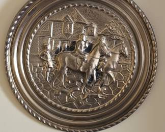 Vintage English Fox Hunt Embossed Brass Charger