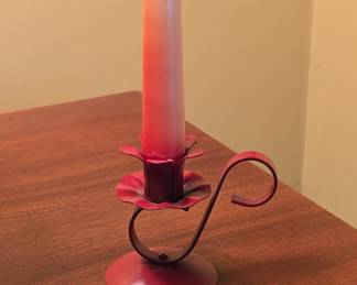 Vintage Red Metal Taper Candle Holder with Finger Loop
