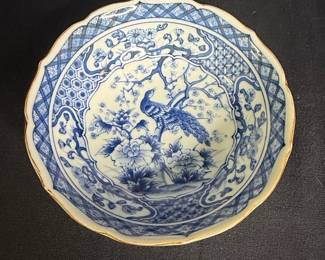 Andrea by Sadek Blue and White Peacock Bowl