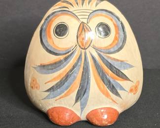 Mexican Tonala Folk Art Pottery Owl Figurine