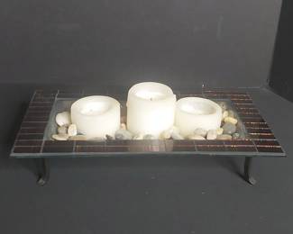 Mosaic Glass Candle Centerpiece with Metal Stand