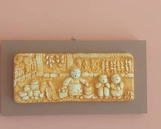 Korean Folk Art Plaster Relief Wall Plaque