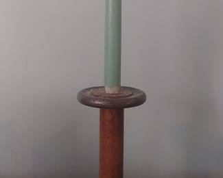 Vintage Industrial Textile Mill Spool Candle Holder with Metal Bands