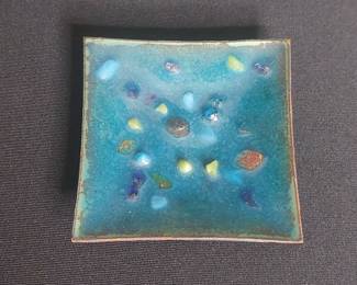 Mid-Century Modern Enamel on Copper Trinket Dish with Inclusions