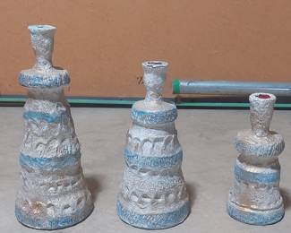 Vintage Hand-Painted Textured Candle Holder Set