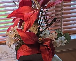 Artificial Floral Arrangement with Red Lilies and White Geraniums