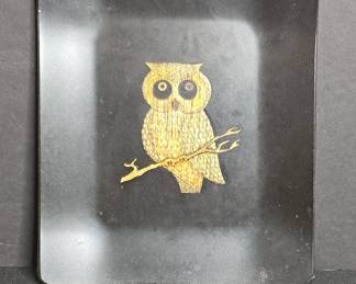 Unique Couroc Product Owl Inlay Tray