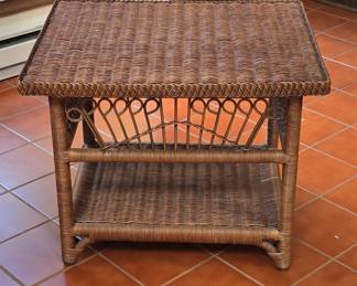 Vintage Rattan Side Table with Fan Detail