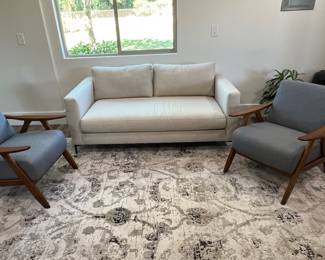 CONTEMPORARY FURNITURE AND AREA RUG. LOCATED IN BACK OFFICE NOT MAIN HOUSE