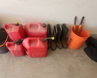 GAS CANS, IRRIGATION BOOTS