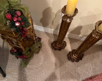 DECORATIVE BIRDCAGE, TALL CANDLE HOLDERS
