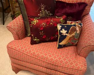 1 OF 2 OCCASIONAL CHAIRS, HOLIDAY PILLOWS