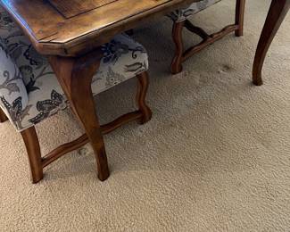 DINING TABLE WITH 8 CHAIRS, SHOWN WITH LINENS AND THINGS DINNERWARE - OVER 3 DOZ. PLATES