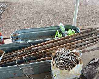 LODGE POLES, TARPS, HORSE TROUGHS, WORK LIGHTS