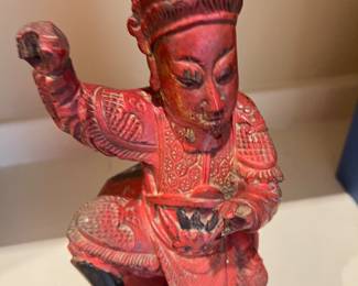 HAND CARVED WOOD TEMPLE FIGURE