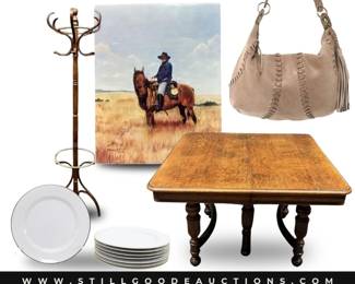 Fishing rod and reels, watches, weight set, Drexel furniture, Ulu knife, Kennedy half dollars, Oscar de la renta, hats, stained glass windows, Padron millennium cigar box, watches, Skechers, golf balls, and more!