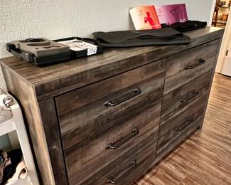 Ashley Drystan 6 drawer dresser in rustic brown, TENS unit, grounding mat, ClickHeat Neck & Shoulder, Back 