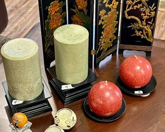 Asian decor, mini panels, candles with holders