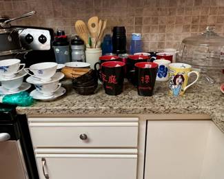 Asian tea set, coffee cups, drink containers