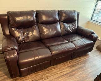 NFM custom made leather couch with power recliner and power headrest