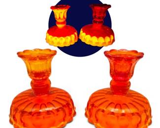 Vintage Amberina Scalloped Glass Candleholders