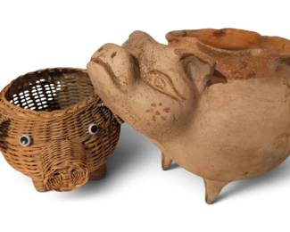 PigThemed Basket Planter Pot