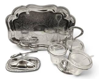 SheltonWare Silverplate Tray, Condiment Holder, Butter Dish