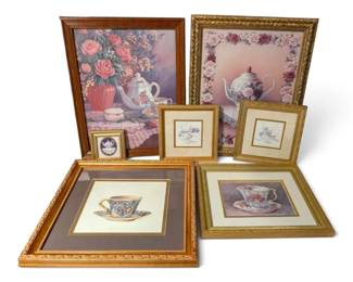 GoldToned Framed Teapot Floral Prints