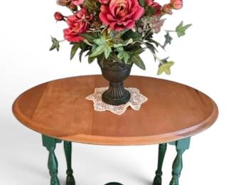 Oval Wooden Table w Floral Arrangement