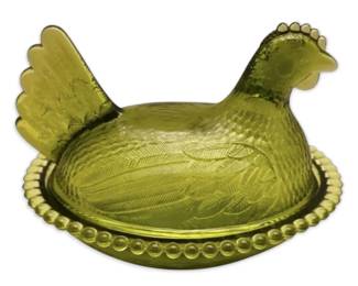 Vintage Indiana Glass Green Hen on Nest