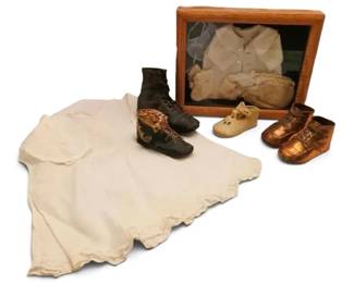 Antique Baby Dress, Shoes, Shadow Box