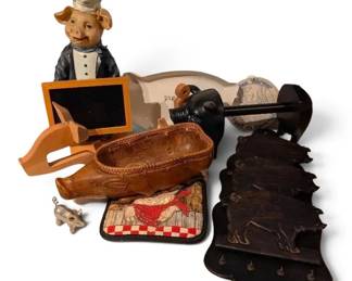PigThemed Basket, Wine Holder Opener, Bun Warmer, More