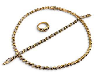Sterling Silver TwoToned Gold Vermeil Necklace, Bracelet, Ring Set 48.83g