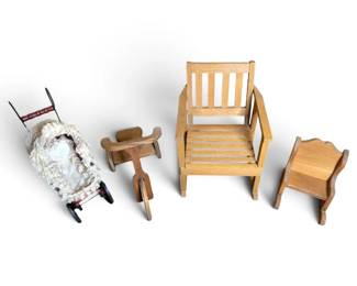 Wooden Miniature Rocking Chairs, Tricycle, Doll Stroller