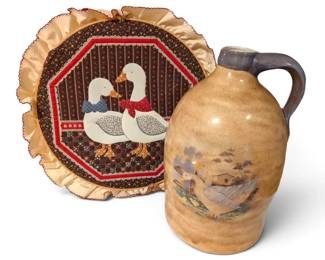 Country Goose Fabric Wall Hanging Stoneware Crock