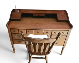Vintage Wooden Desk w Light Chair