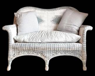 Vintage Wicker Loveseat w Matching Cushions