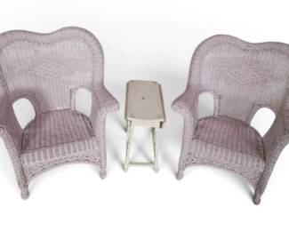 Pair of Lavender Wicker Armchairs Small DropLeaf Side Table