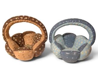 Two Puffy Ceramic Baskets w Floral Daisy Pattern