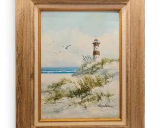 Framed Lighthouse Oil Painting by Gordon 19.75 X 23.75