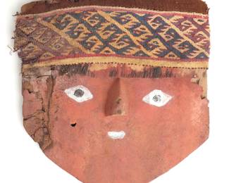 Lot 219 Chancay Painted Wood Textile Headband Mummy Mask