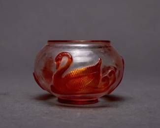 Lot 63 Chinese Red Overlay Glass Bird Bowl, 20th C.