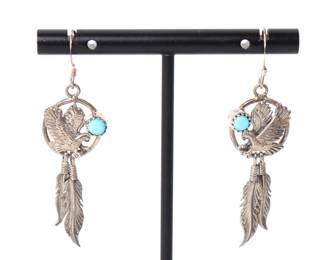 Lot 28 Sterling Silver Zuni Eagle Feathers Earrings