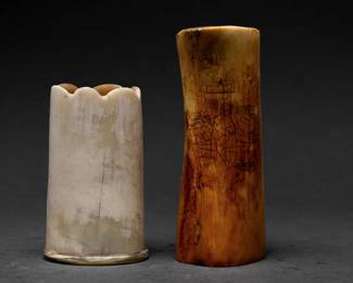 Lot 48 Chinese Archaistic Horn and Faux Bone Erotic Vessel, 20th C.