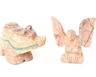 Lot 4 Two Stone Carved Animals, Bear Eagle, 20th C.