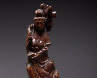 Lot 47 Chinese Carved Horn Figure of Guanyin, Late 19th Early 20th C.