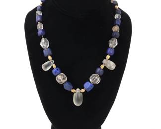 Lot 371 Roman Quartz, Glass, Lapis Gold Bead Necklace